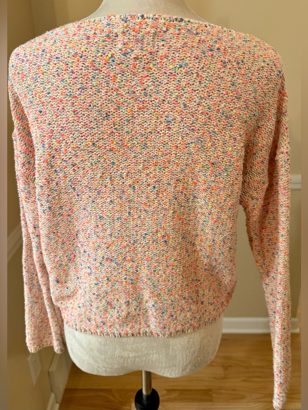 🍨🩷🧡 Lou & Grey Neon Confetti Knit Sweater Rainbow 🌈 Speckled Cotton Blend - Sz S - Picture 4 of 7